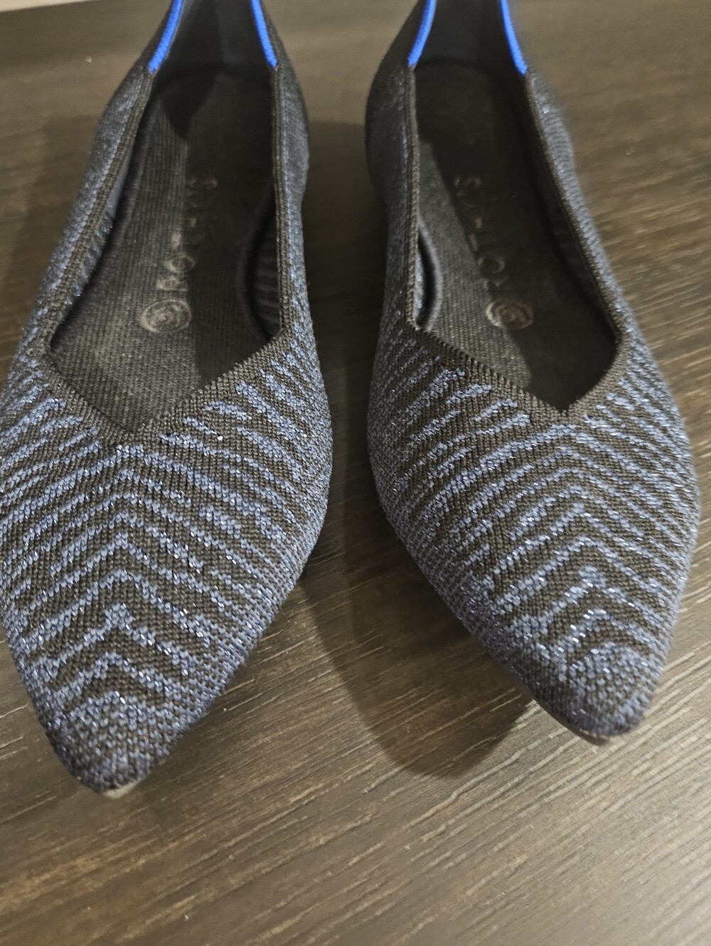 Rothy’s The Point Midnight Metallic Chevron Pointed Toe Flats Navy Blue Black 9 - Picture 4 of 4